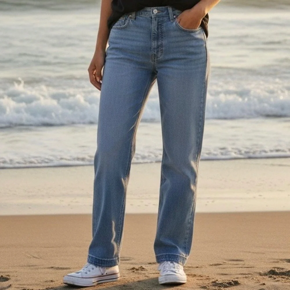 Frayed Jeans Womens‎ 31 Relaxed Straight Leg Denim Blue Romy Wash NWT Pink Tint
